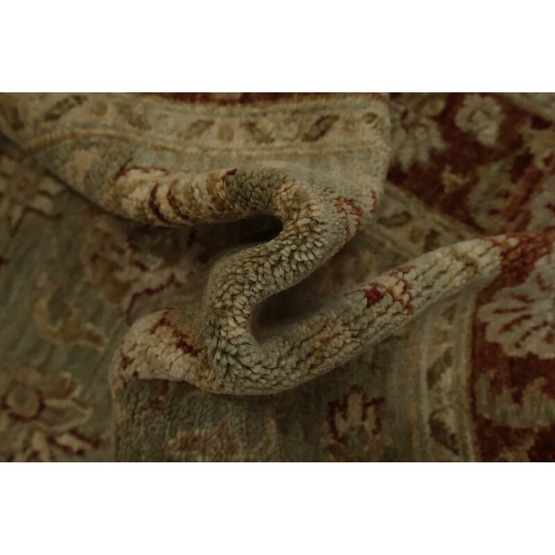 Hand Knotted Oriental 100% Wool Carpet Traditional Floral Green Peshawar Runner Rug - 19' 8'' X 2' 8''