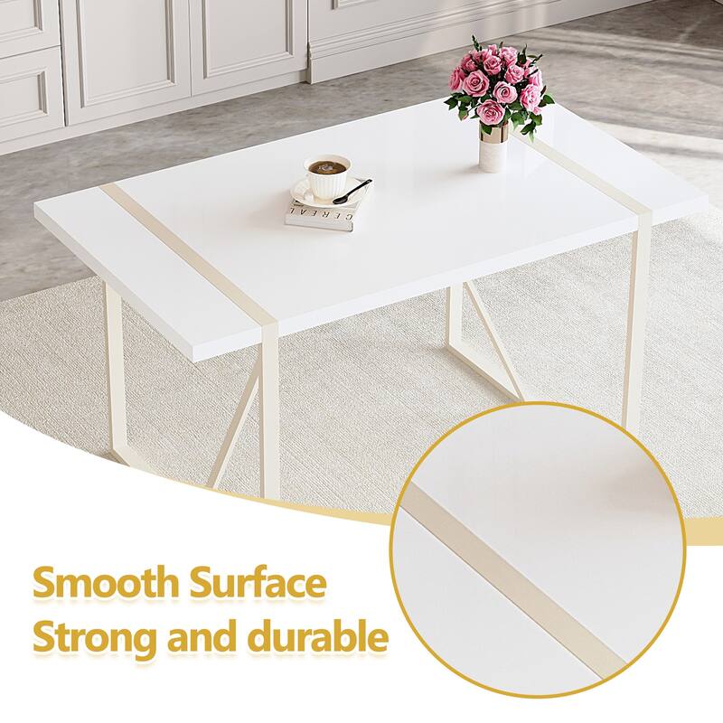 Table and chair set, Cream-Style MDF Dining Table Set with 6 Chairs With Metal Legs,MDF Tabletop and metal frame legs