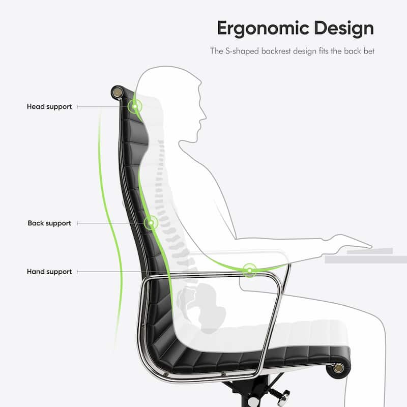 High Back Ergonomic Genuine Leather Ribbed Office Computer Chair
