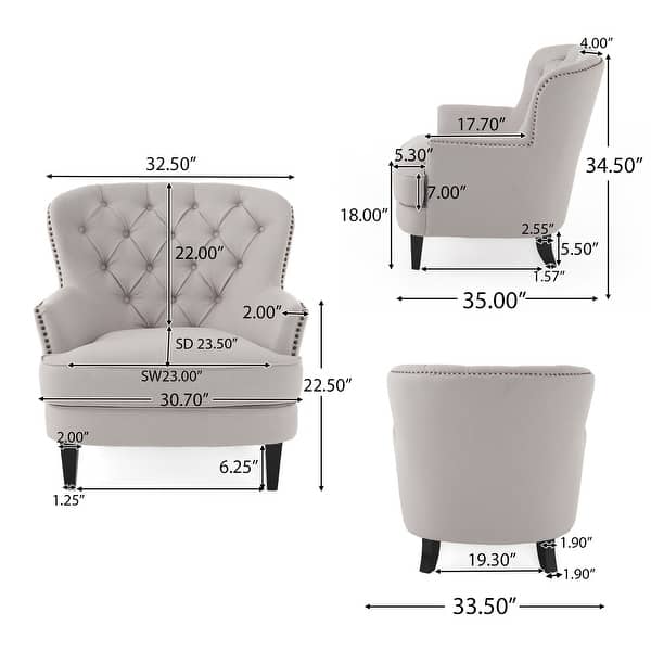dimension image slide 4 of 5, Tafton Tufted Club Chair with Ottoman by Christopher Knight Home