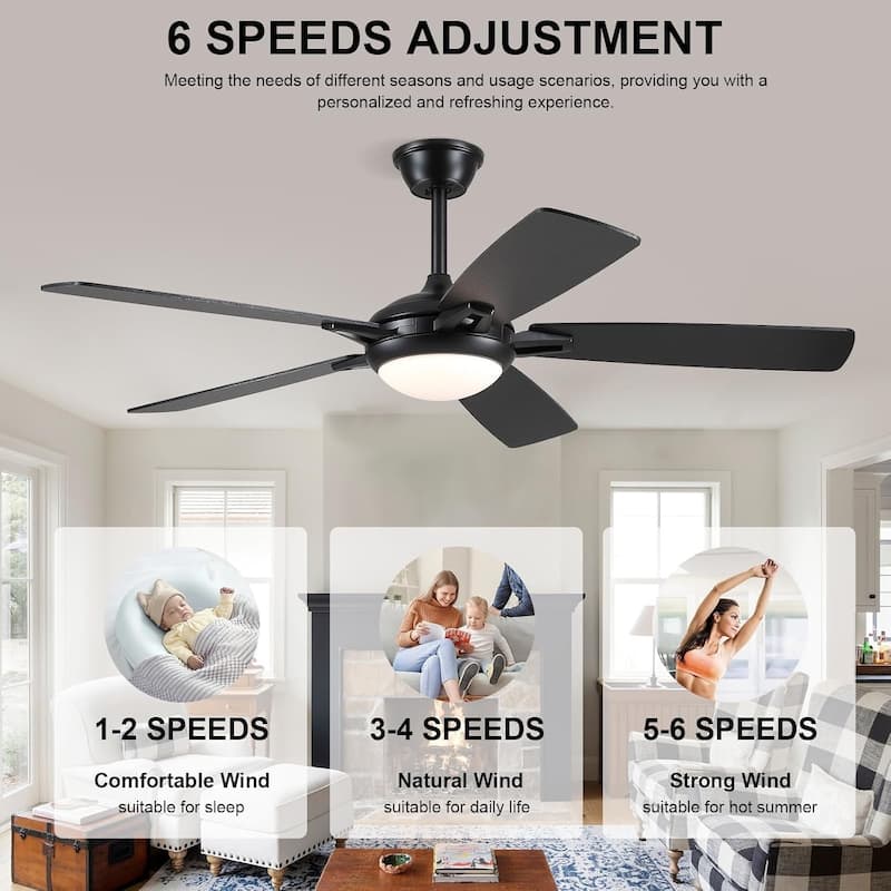 46“/52” Inch Modern Ceiling Fan with LED and Remote,5 Plywood Blades,Remote and APP Control
