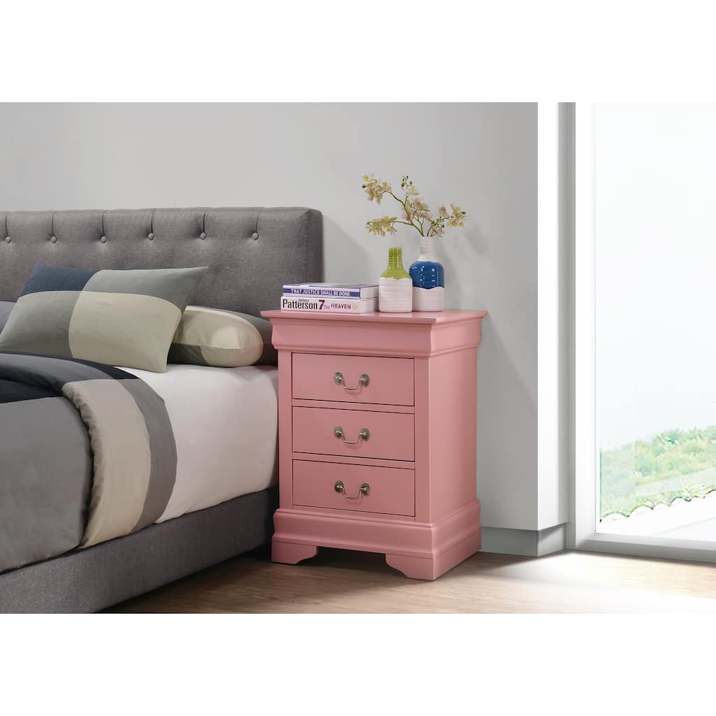 Pink Nightstand 29x21x16 with Three Spacious Drawers, Charming Bedside Table for Bedroom Storage and Cheerful Accent Decor
