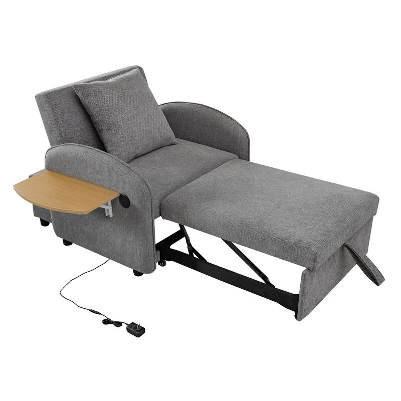 Convertible Single Chair Bed, Sofa Bed with Adjustable Backrest, & USB Port, Sleeper Sofa Daybed with Foldable Panel