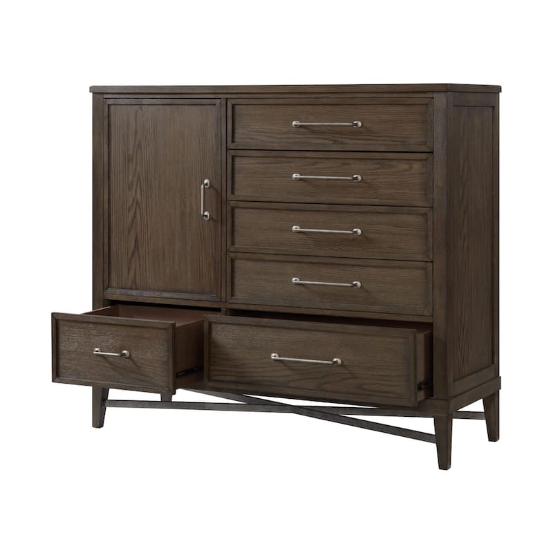 Preston 54" Wide Bedroom Gentleman's Chest with 6 Drawers, Weathered Vintage Oak