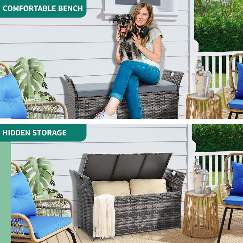 90 Gallon Outdoor Wicker Deck Box - N/A