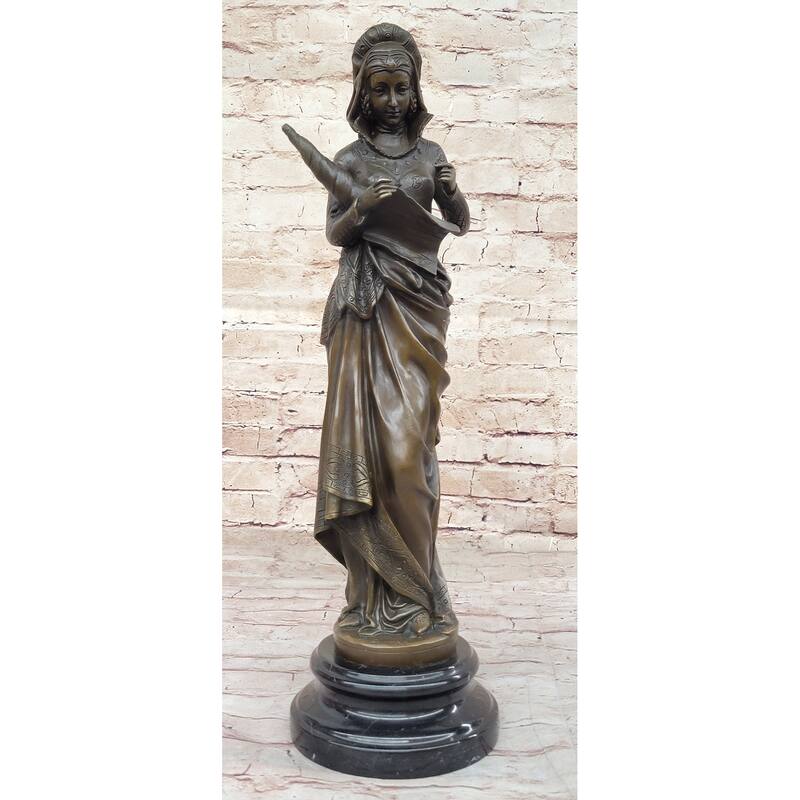 Bronze Fortuna Roman Goddess Of Luck Lady Tykhe Statue Figurine On Marble Base
