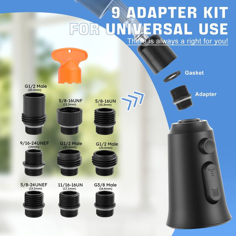 WOWOW Pull Down Kitchen Faucet Spray Head with 9 Adapters Kit