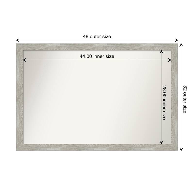 Dove Greywash Narrow Framed Non-Beveled Custom Wall Mirror, Bathroom Vanity Mirror - Outer Size: 47.5 x 31.5