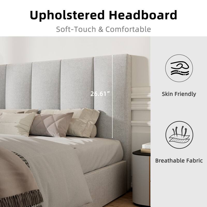 Modern Upholstered Lift-Up Storage Platform Bed with Headboard