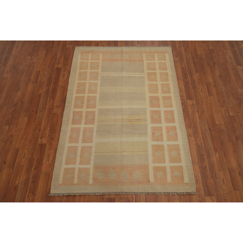 Hand Woven Southwestern Wool Brown Geometric Area Rug - 5' 11'' X 4' 0''