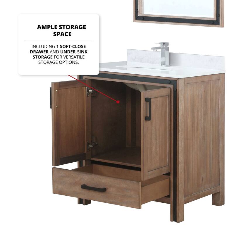 Ziva 30 in W x 22 in D White Bath Vanity, White Quartz Top, Faucet Set and 28 in Mirror