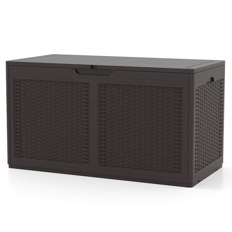100 Gallon Outdoor Lockable Lid Deck Box with Wheels and Bench Seating for Patio Storage or Backyard Use