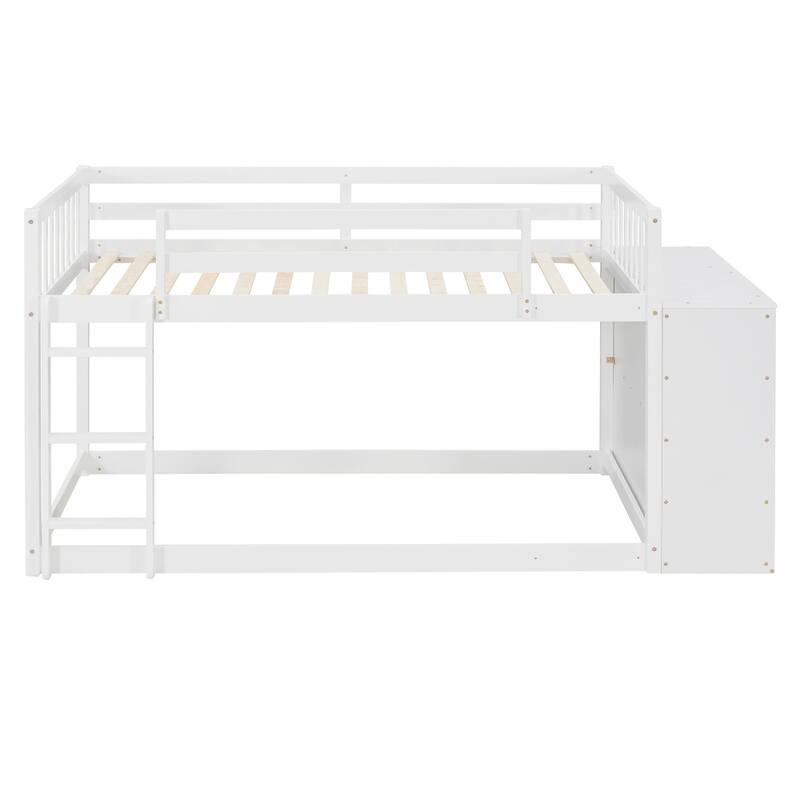 Twin over Twin Bunk Bed with 4 Drawers and 3 Shelves