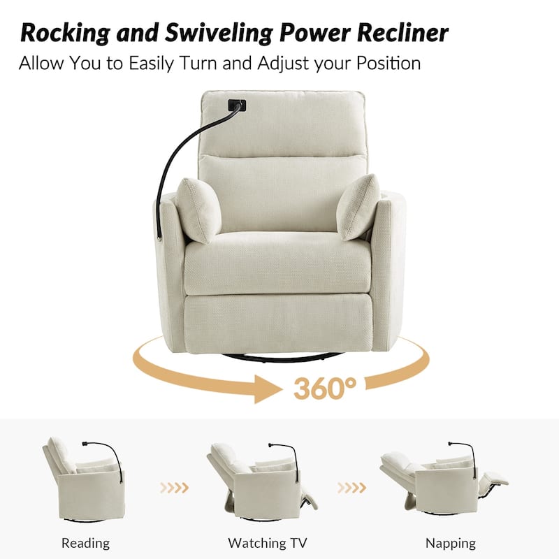 Barry Modern 38" Power Rocking Swivel Nursery Recliner with USB Ports by HULALA HOME