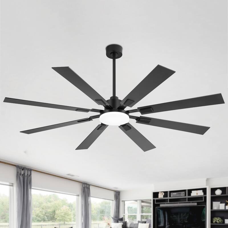 48"/52"/60"/72" Modern Black LED Ceiling Fan with Light Remote (5/6/8 Reversible Blades) - 72"-8-Blade