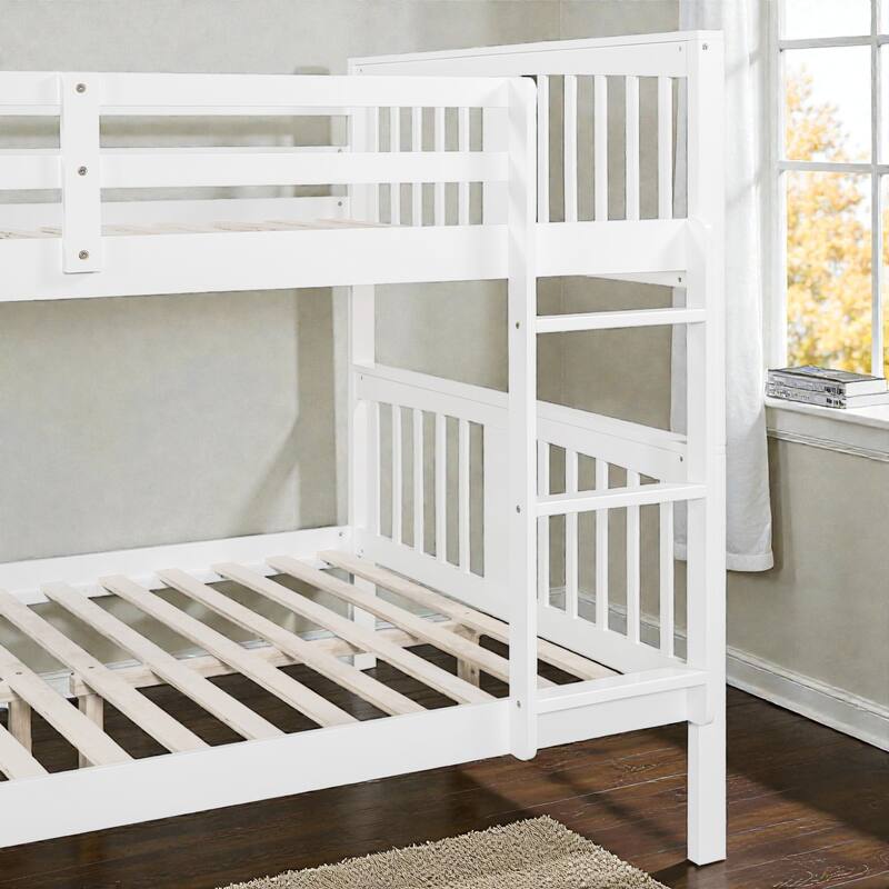 Full Over Full Bunk Bed with Ladder, Solid Wood Convertible Bunk Bed Frame for Bedroom or Guest Room