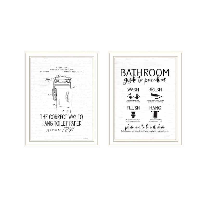 Trendy Decor 4U "Bathroom Guide to Procedures" Printed Framed Wall Art by Lettered & Lined - White - 14 x 18
