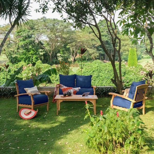 slide 2 of 14, Cambridge Casual Caterina 4-piece Teak Patio Conversation Set Natural Teak/Navy Cushion