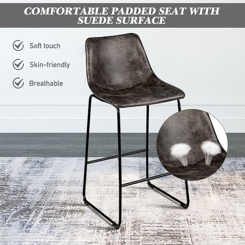 Costway Set of 2 Bar Stool Faux Suede Upholstered Kitchen Dining Chair - 19'' x 18.5'' x 40''(L x W x H)