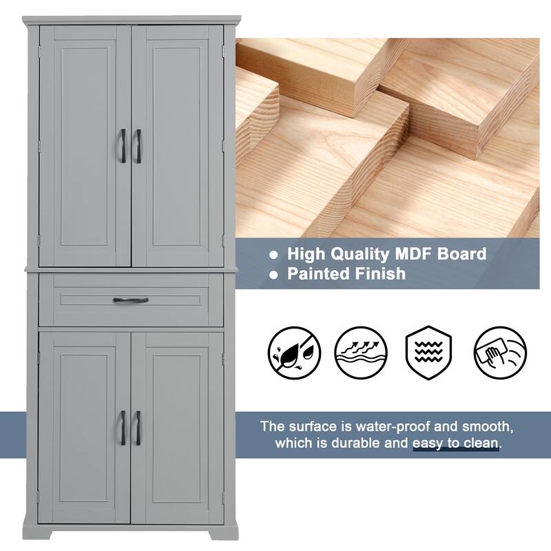 Tall Bathroom Storage Cabinet with Drawer and Adjustable Shelf, Waterproof Pantry Cabinet with Door Racks