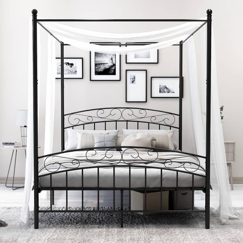 Alazyhome Traditional Metal 4-post Canopy Bed Frame