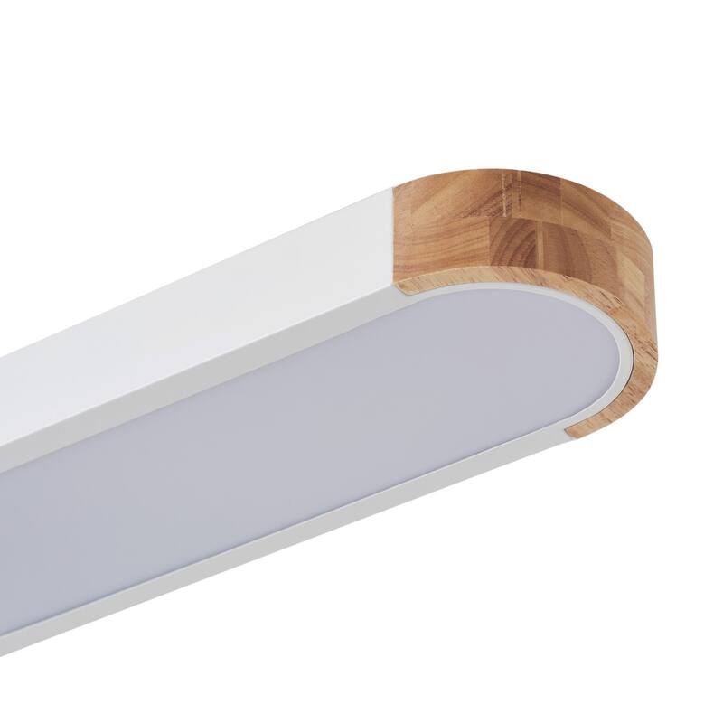 Modern Wood Grain Linear Flush Mount Ceiling Light Matte White LED Fixture for Bedroom Living Room Kitchen - N/A