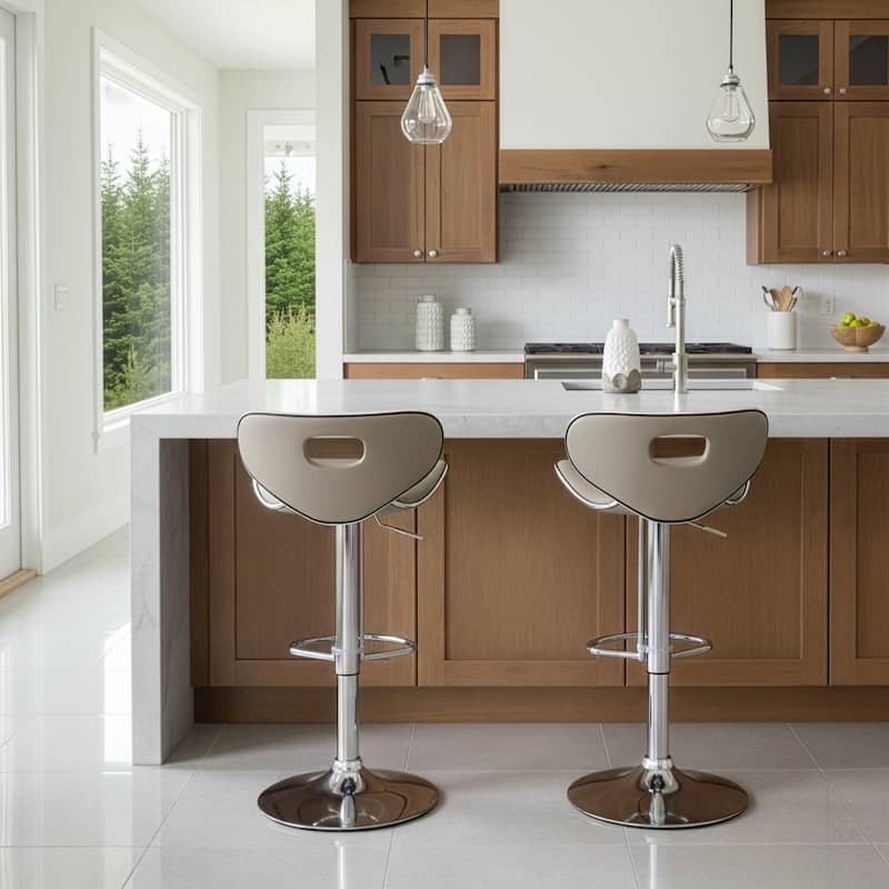 Adria White/Black/Grey Chrome Frame Adjustable Height Swivel Bar Stools (Set of 2)