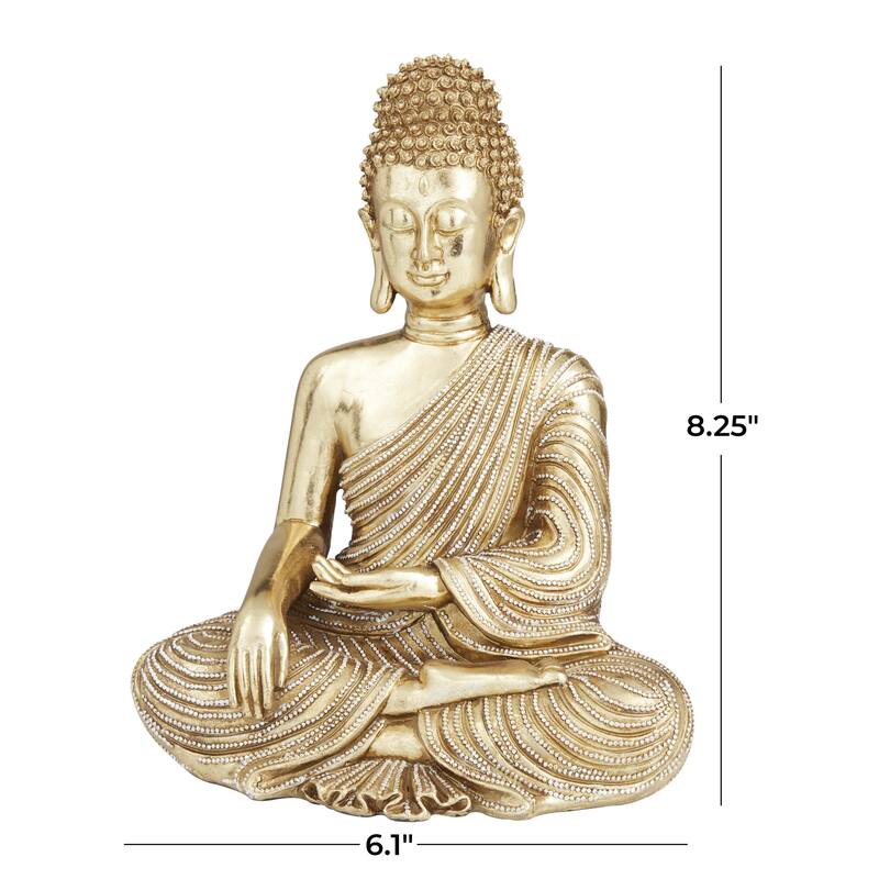 Polystone Buddha Meditating Decorative Sculpture with Engraved Carvings and Relief Detailing - Gold - Roche River Decor