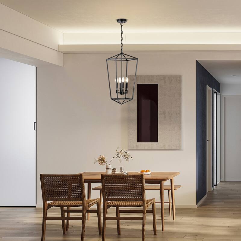 Casper 4-Light Caged Lantern Style Chandelier Ceiling Light with Matte Black Finish