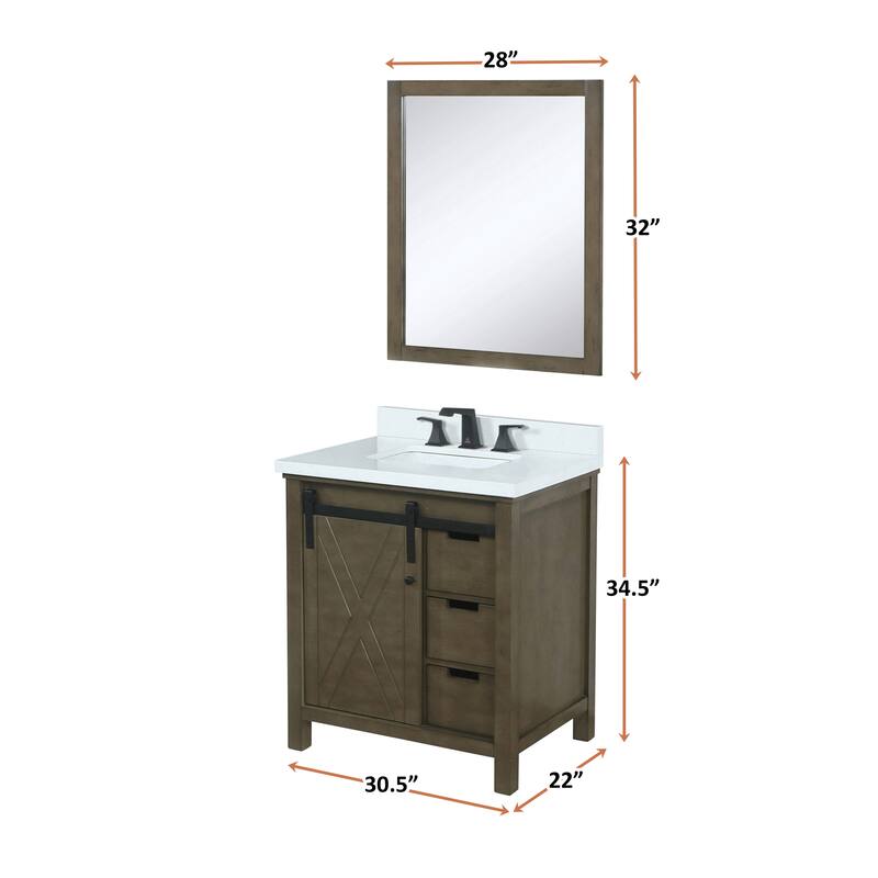 Marsyas 30 in W x 22 in D Brown Bath Vanity, Cultured Marble Countertop, Faucet Set and 28 in Mirror