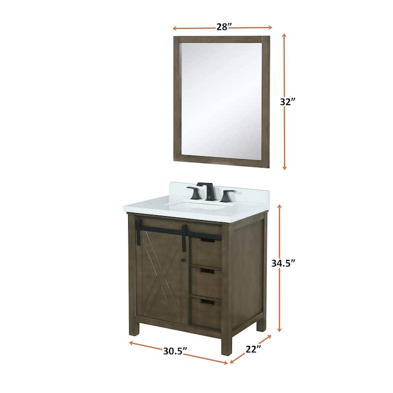 Marsyas 30 in W x 22 in D Brown Bath Vanity, Cultured Marble Countertop and 28 in Mirror