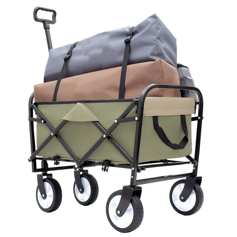 Collapsible Foldable Wagon Cart with strapping system Beach Wagon, Utility Cart for Camping Supports 225lbs - Clear
