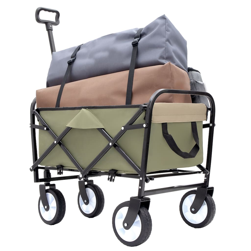 Collapsible Foldable Wagon Cart with strapping system Beach Wagon, Utility Cart for Camping Supports 225lbs