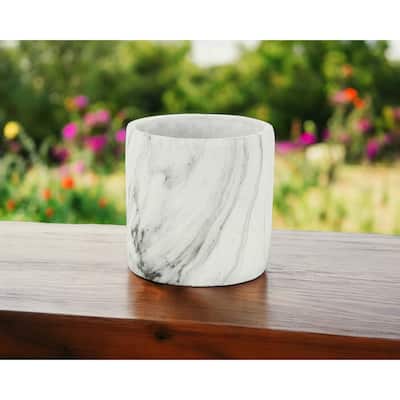 HomeRoots 6" White and Gray Marbleized Ceramic Indoor Outdoor Round Pot Planter