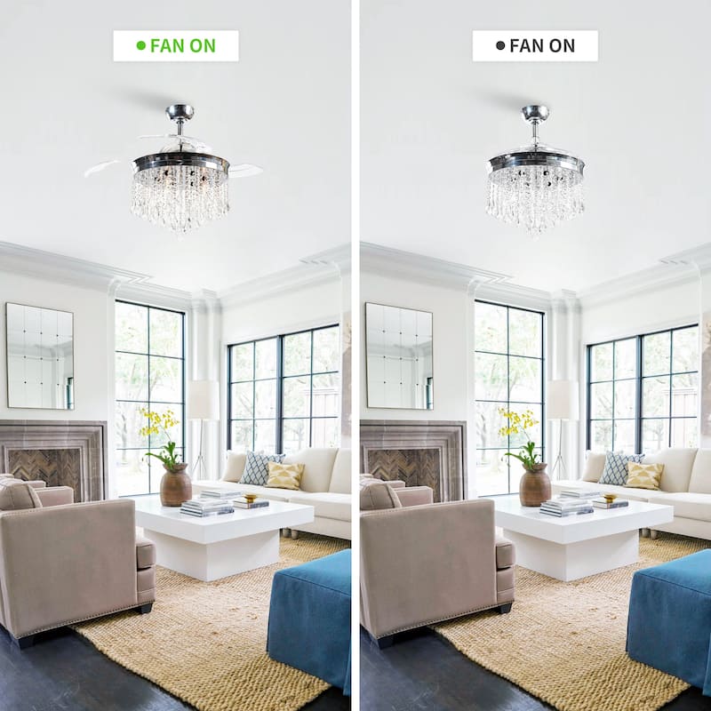 42" Modern Chrome Retractable Blades Ceiling Fan with Light and Remote Control - 42.0 In. W X 21.9 In. H X 42.0 In. D