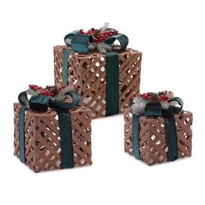 LED Woven Packages with Bow Arrangement (Set of 3) - N/A