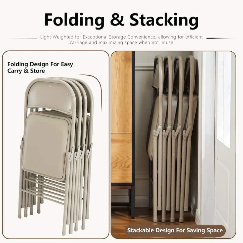 Folding Chairs with Padded Seats - PU Leather Foldable Chair for Home and Office, Indoor and Outdoor Events