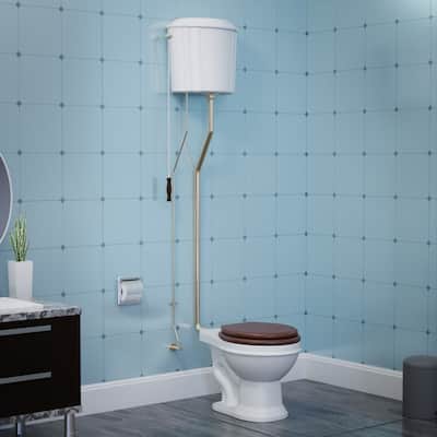 High Tank Toilet - White Ceramic Tank, Elongated White Bowl and Brass PVD L Pipes Renovators Supply