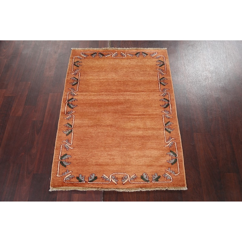 Bordered Gabbeh Kashkoli Oriental Area Rug Hand-knotted Wool Carpet - 2'8" x 3'9"