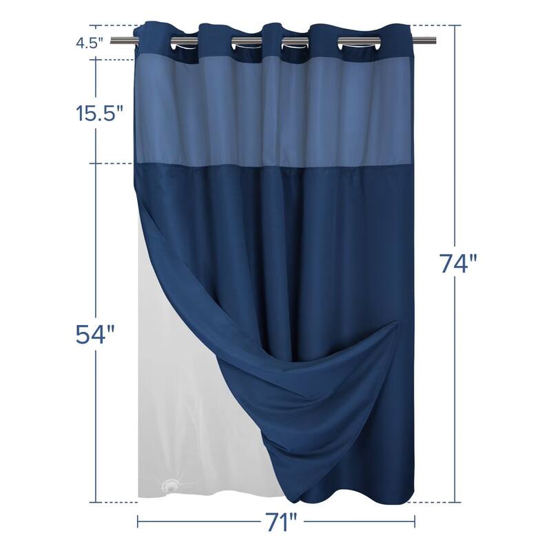 No Hook Slub Linen Texture Shower Curtain with PEVA Snap-in Liner