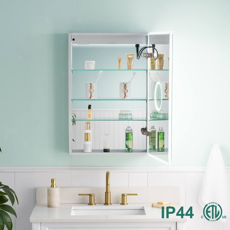 30'' H Recessed or Surface Frameless LED Mirror Cabinet With Defogger, Dimmer, Outlets & USB Ports 