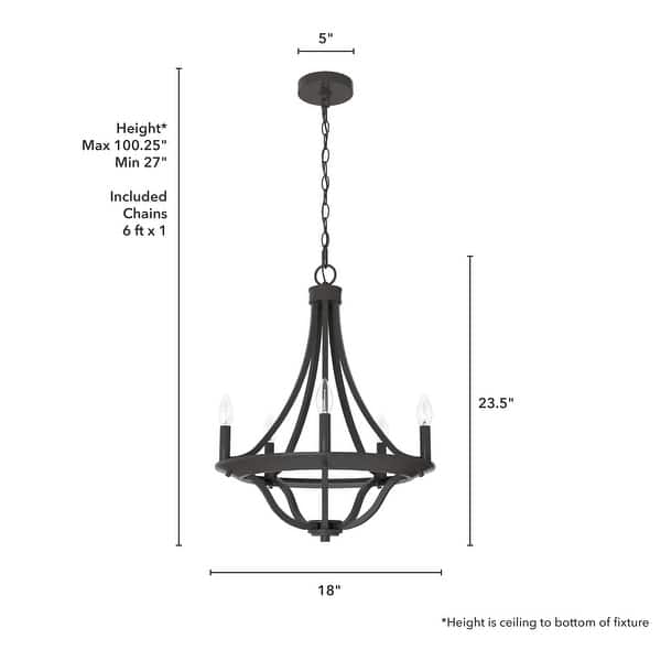 dimension image slide 4 of 6, Hunter Perch Point Chandelier, Wheel, Candle, Dining Room, Entry, Modern Rustic, Industrial