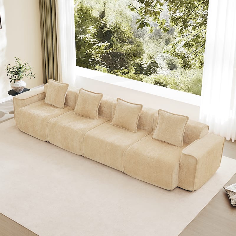 GDFStudio - Modular 4-Seater 138.58" Boneless Velvet Sofa - Light Camel