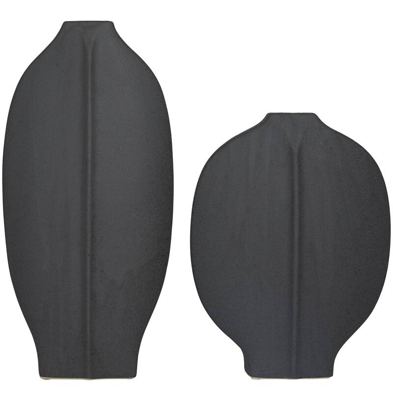 Ceramic Textured Decorative Vase - Set of 2 White or Black - CosmoLiving by Cosmopolitan