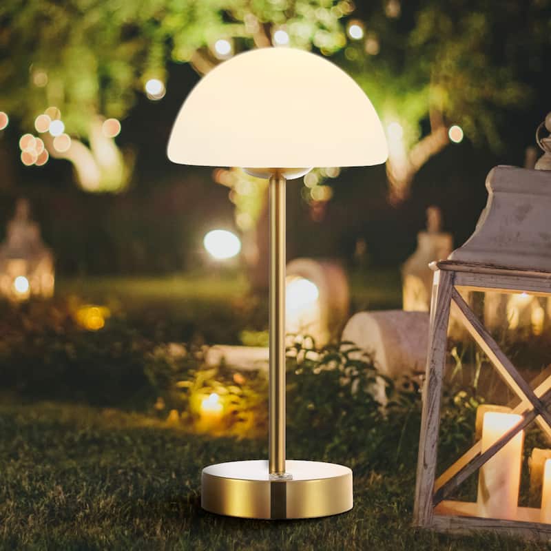 Carson 12.5" Modern Minimalist Iron Wireless Rechargeable Integrated LED Table Lamp, Nickel/White by JONATHAN Y