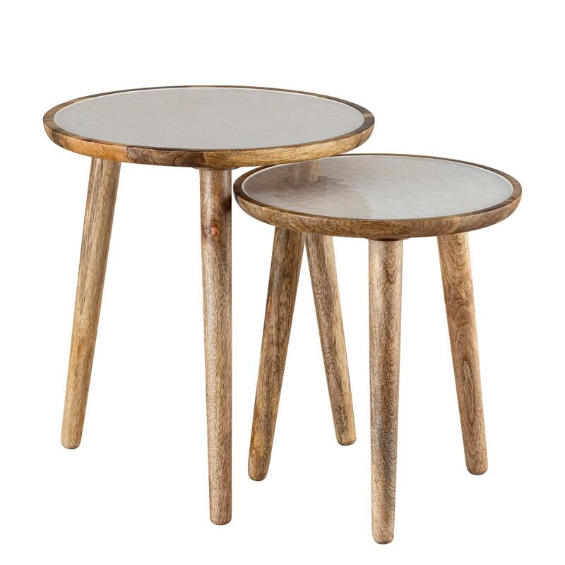 Round Mango Wood Nesting Side Table - 20" - Set of 2