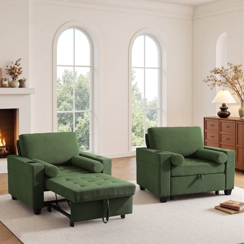 2 Set Convertible Adjustable Lounge 3-in-1 Pull-Out Sleeper Chair Bed - Green