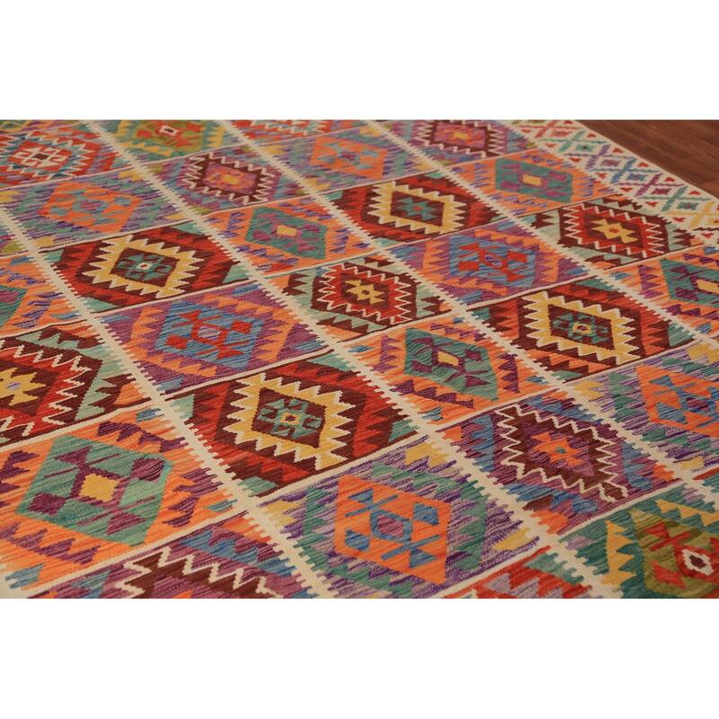 All-Over Geometric Kilim Area Rug Flatweave Wool Carpet - 8'0"x 11'7"