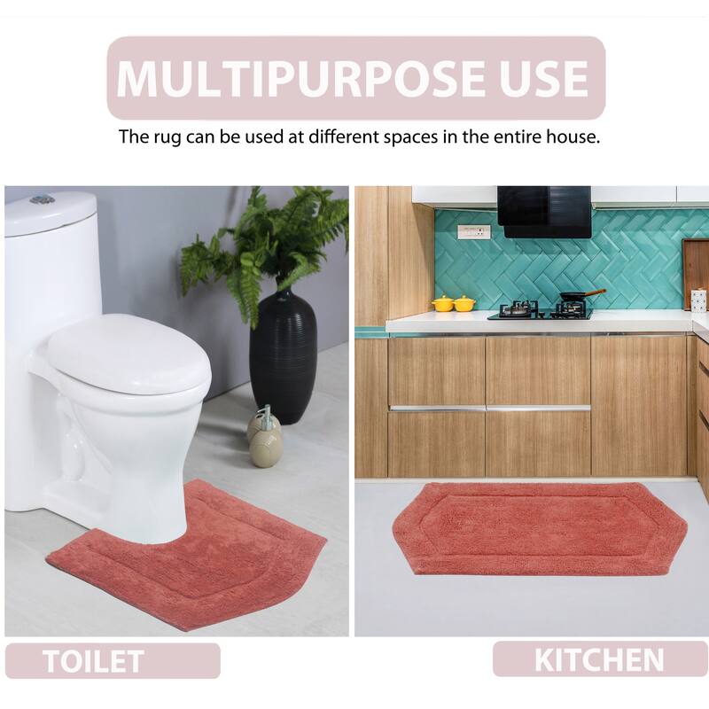 Waterford Collection 100% Cotton Non-Slip Bathroom Rug Set, Machine Washable Bath Rug, 5 Piece Bath Mat Set with Contour