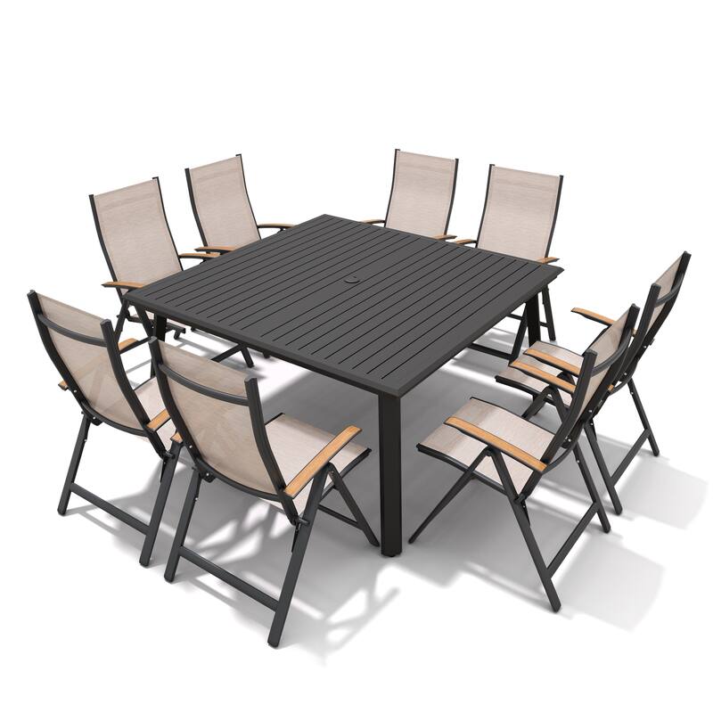 9/11/13-Piece Luxury Outdoor Dining Set All-Weather Aluminum Patio Furniture Foldable Chairs